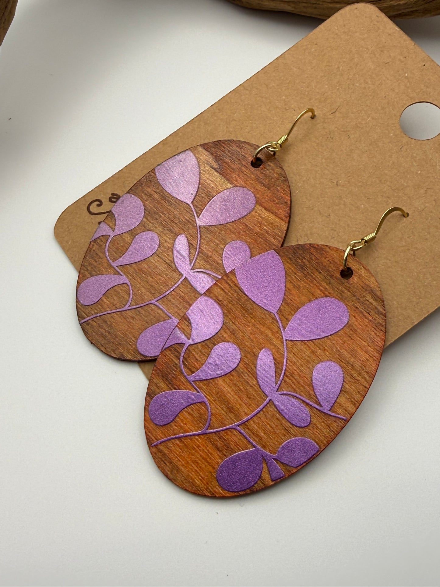 Almost Perfect – Color-Shifting Holographic Botanical Wood Earrings