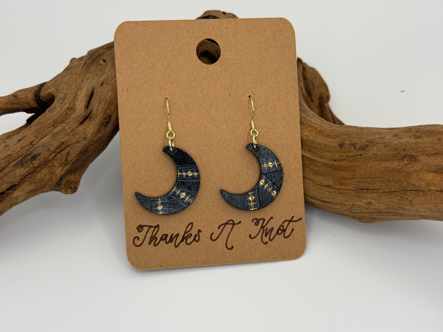 Modern Crescent Moon Earrings | Hand Painted Wood Dangles