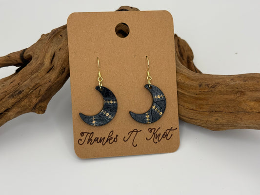 Modern Crescent Moon Earrings | Hand Painted Wood Dangles