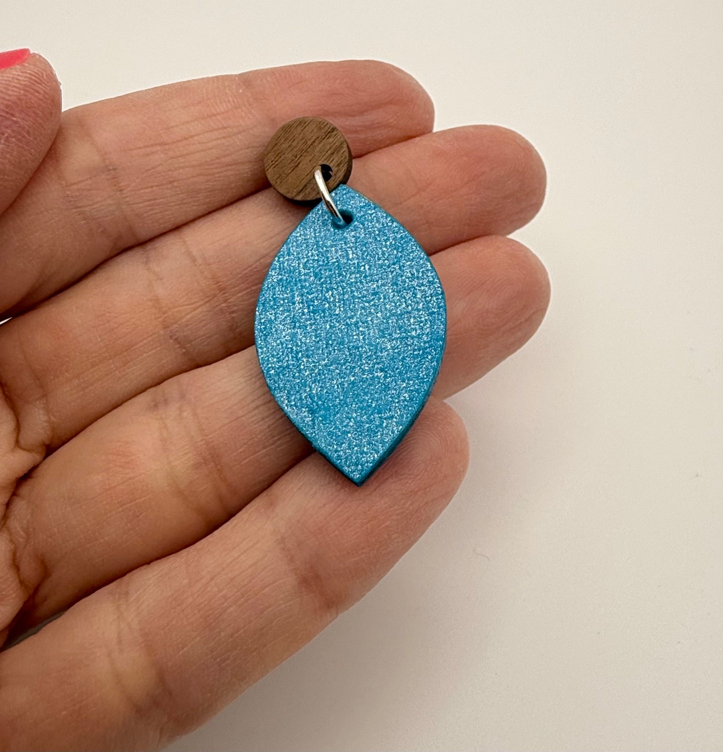 Wood and decoupage stud dangle earrings