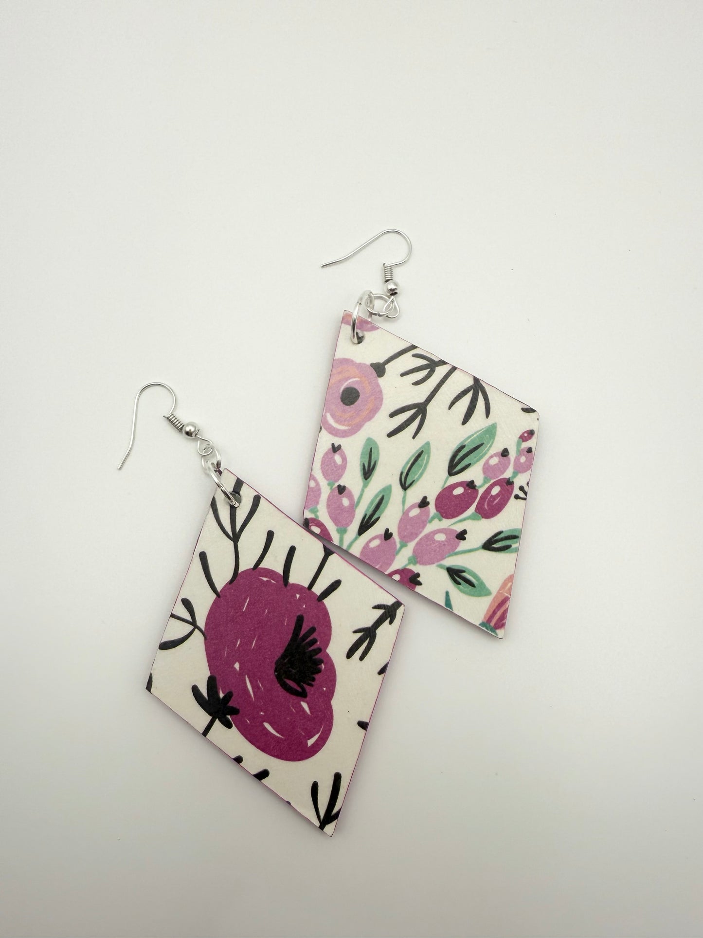 Wood and decoupage dangle earrings