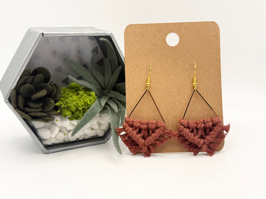 Rust Triangle Macramé Earrings | Handmade Geometric Fringe Earrings