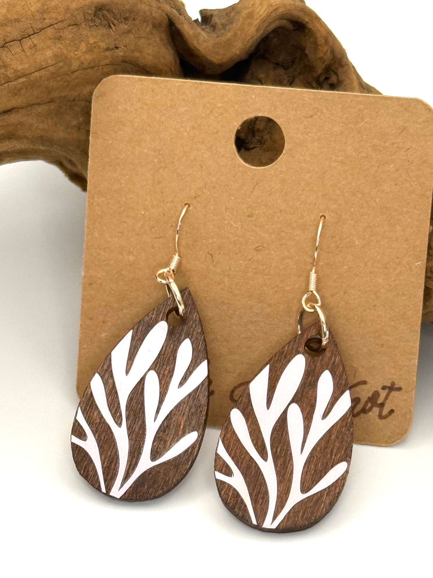 White Botanical Wood Earrings | Petite Leaf Dangles