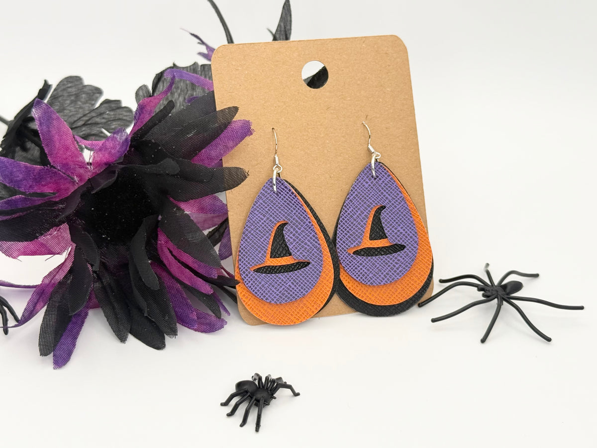 Witch’s Hat | Layered Faux Leather Halloween Earrings