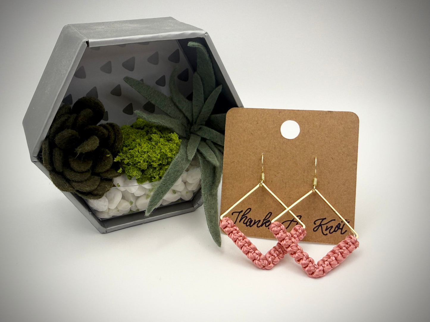 Geometric Diamond Macramé Earrings | Handmade Modern Fiber Earrings