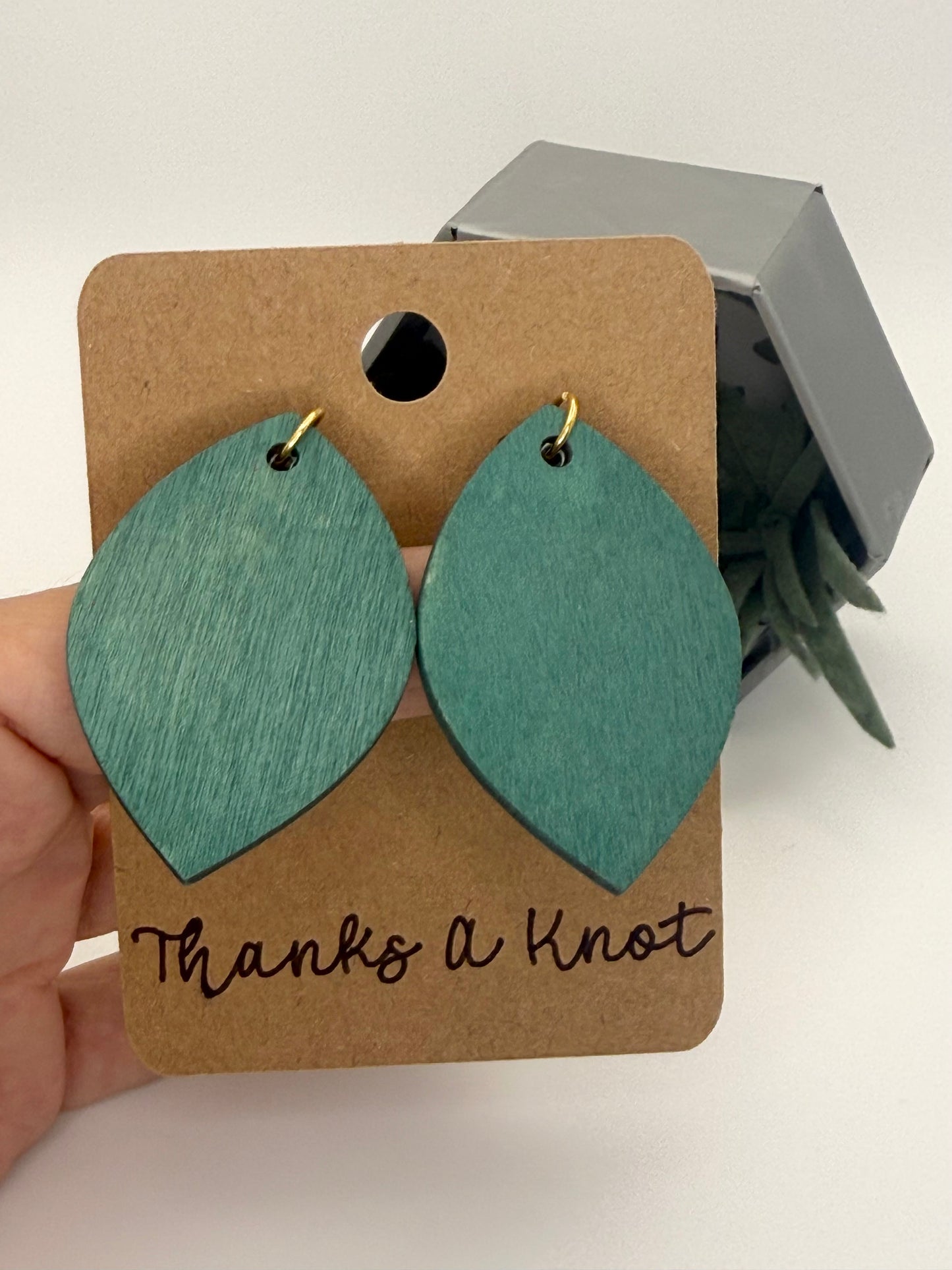 Teal Floral Wood Earrings | Daisy Print Statement Earrings