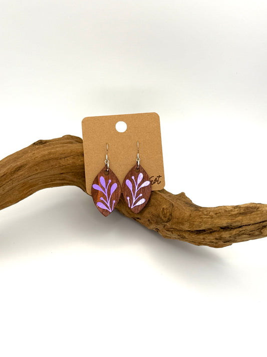 Purple Holographic Botanical Wood Earrings | Petite Leaf Dangles