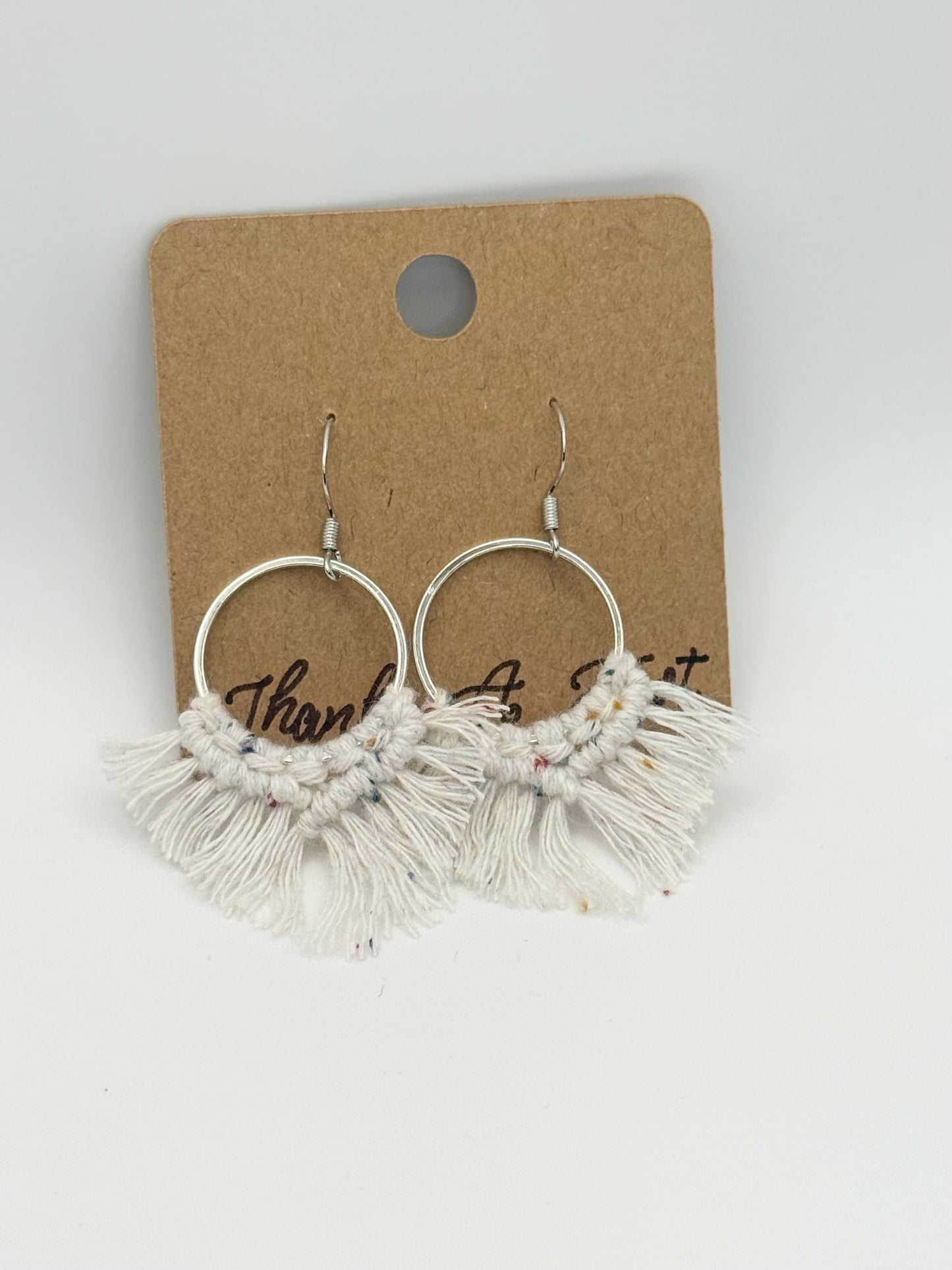 Silver Macramé Fringe Hoop Earrings | Hand Knotted Boho Hoop Earrings