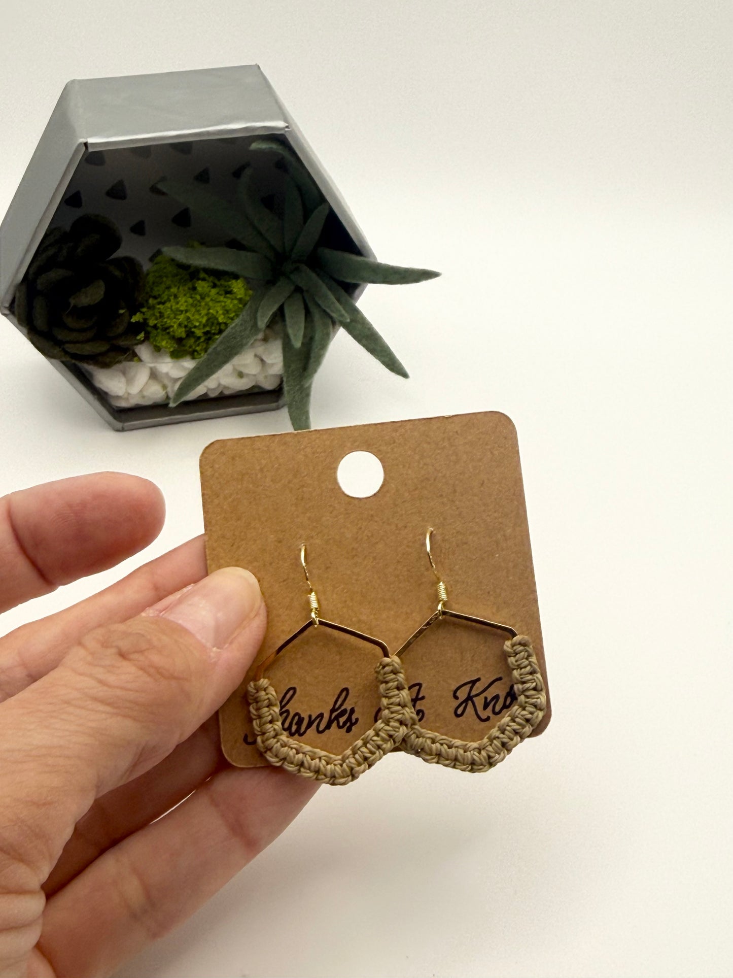 Hexagon Macramé Earrings | Handmade Minimalist Fiber Earrings