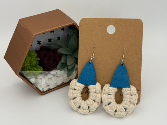 Blue Macramé Wood Earrings | Coastal Statement Earrings