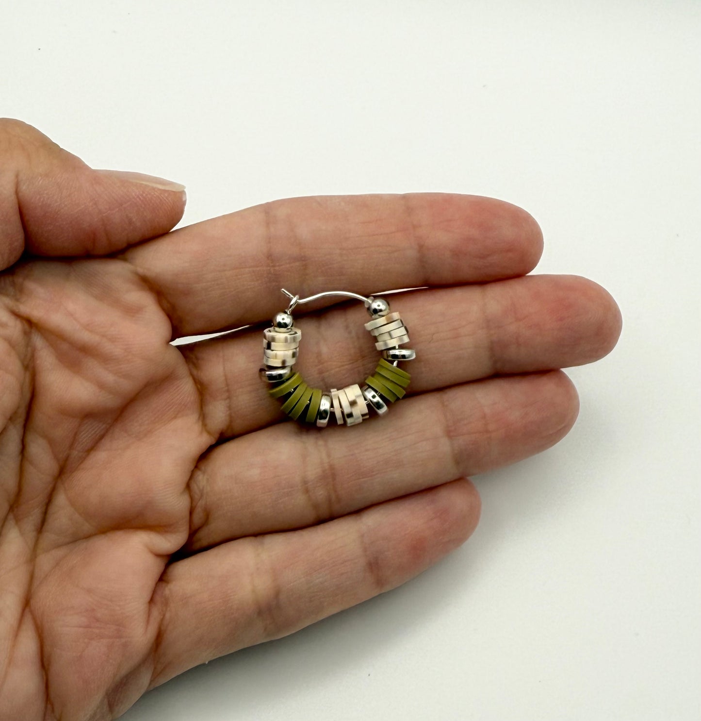 “Boot camp” heishi bead hoop earrings