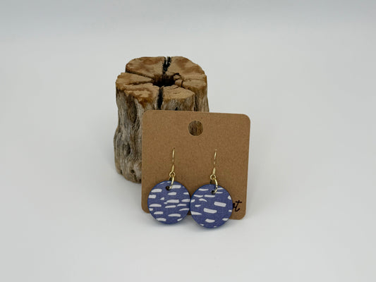 Modern Blue Pattern Wood Earrings | Lightweight Drop OR Stud Style