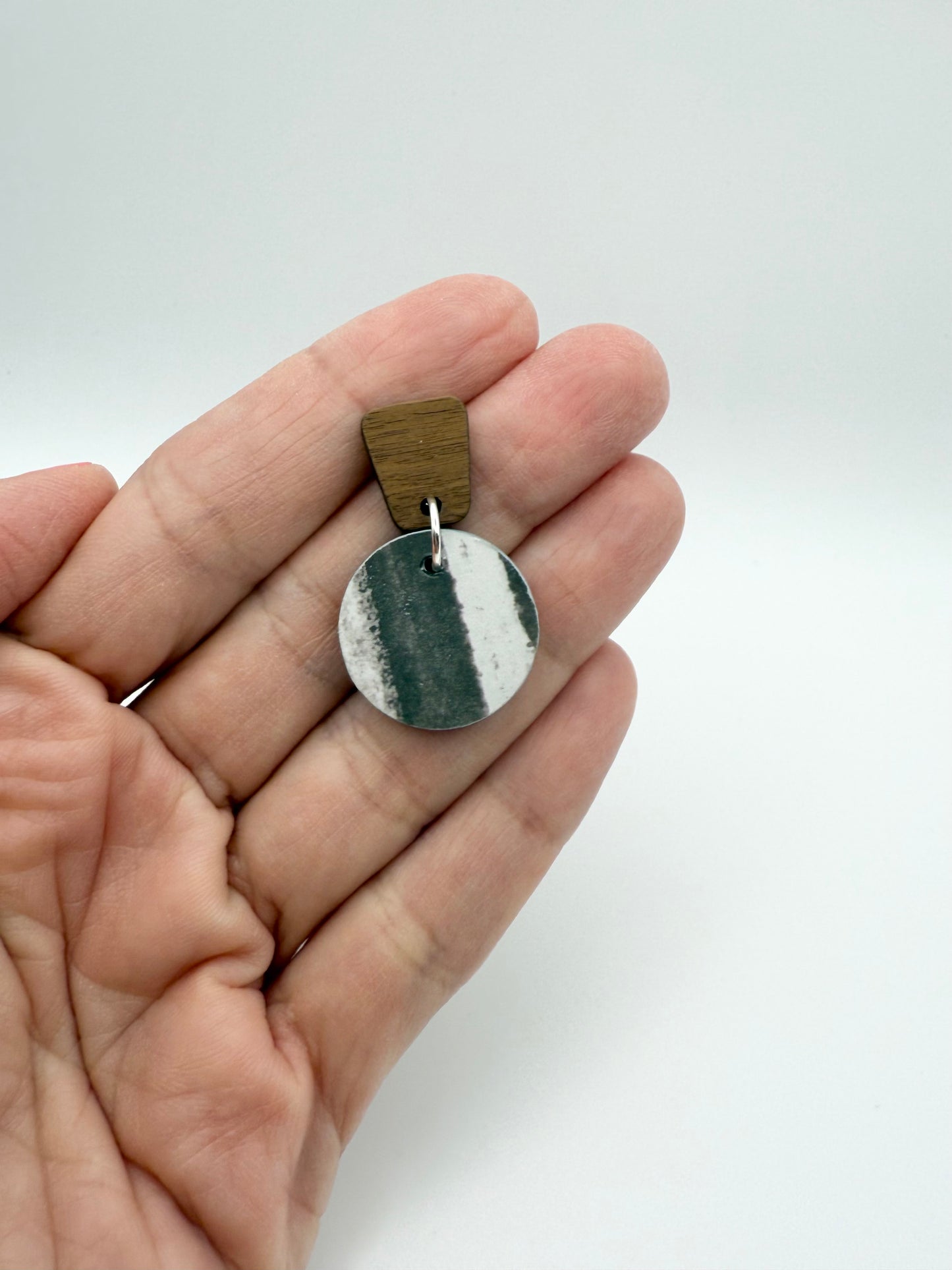 Wood and decoupage stud dangle earrings