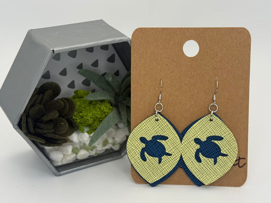 Sea Turtle Faux Leather Earrings | Handmade Coastal Statement Jewelry