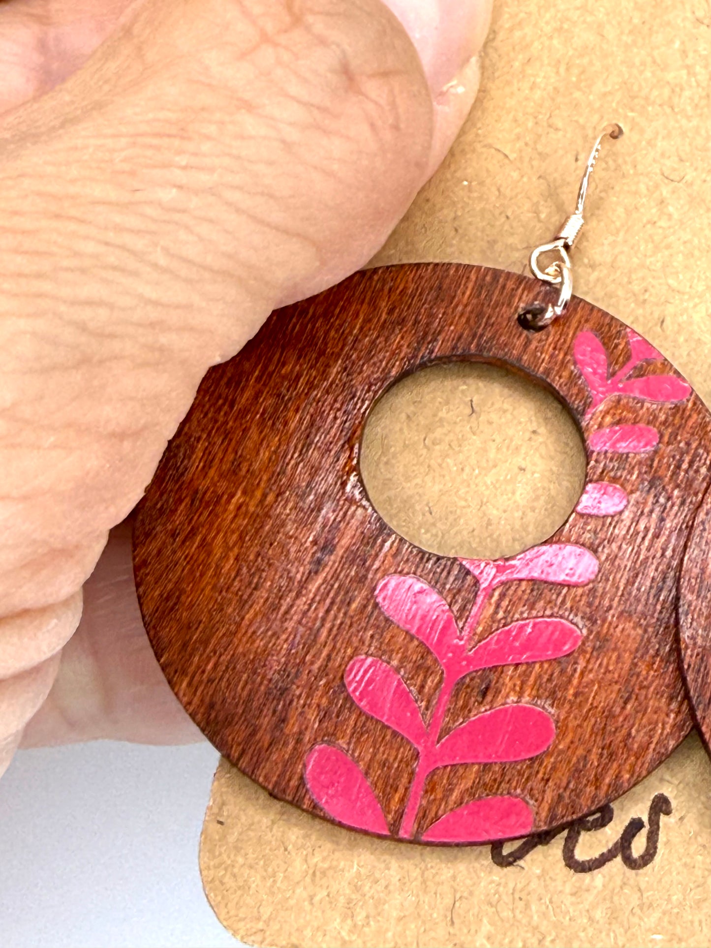 Almost Perfect | Pink Botanical Wood Statement Earrings