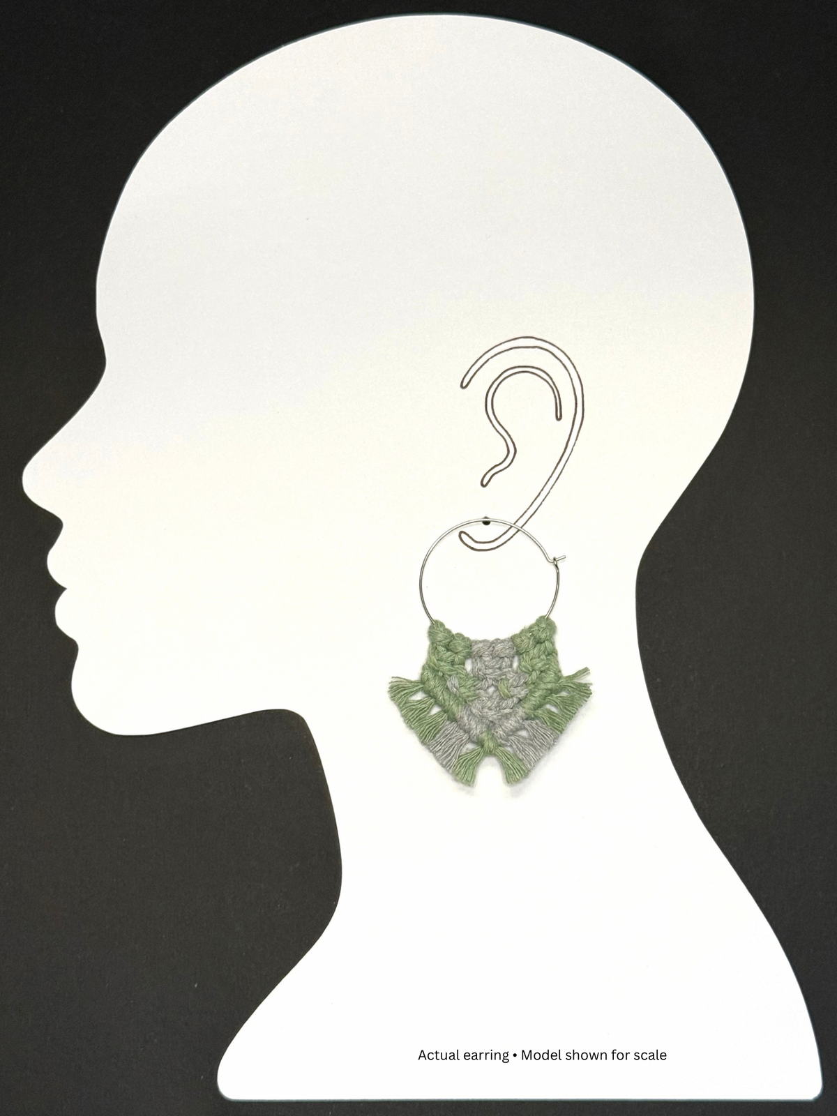 Sage & Lavender Gray Macrame Fringe Hoops | Stainless Steel