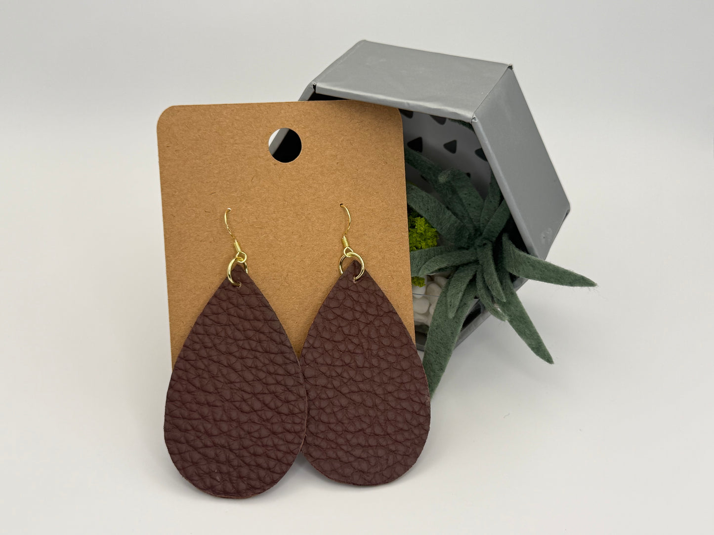 Pebbled Faux Leather Teardrop Earrings | Handmade Minimalist Statement Earrings