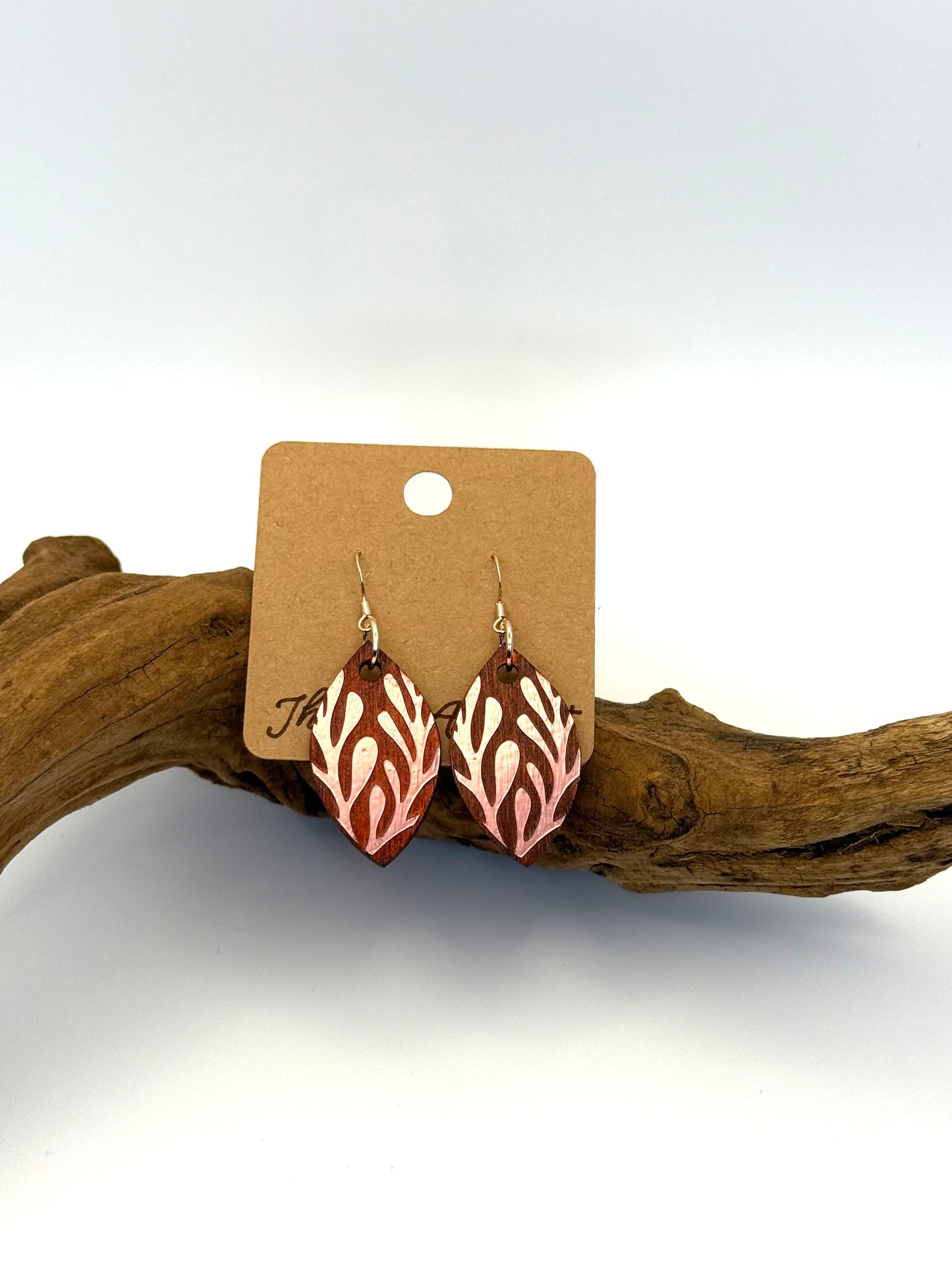 Almost Perfect – Rose Gold Botanical Stained Wood Earrings