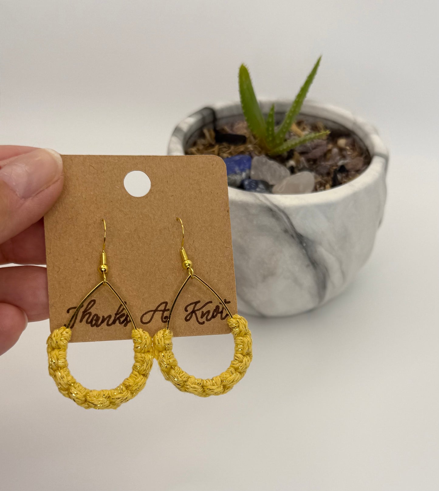 Last Chance Gold Teardrop Macramé Earrings | Handmade Statement Fiber Earrings