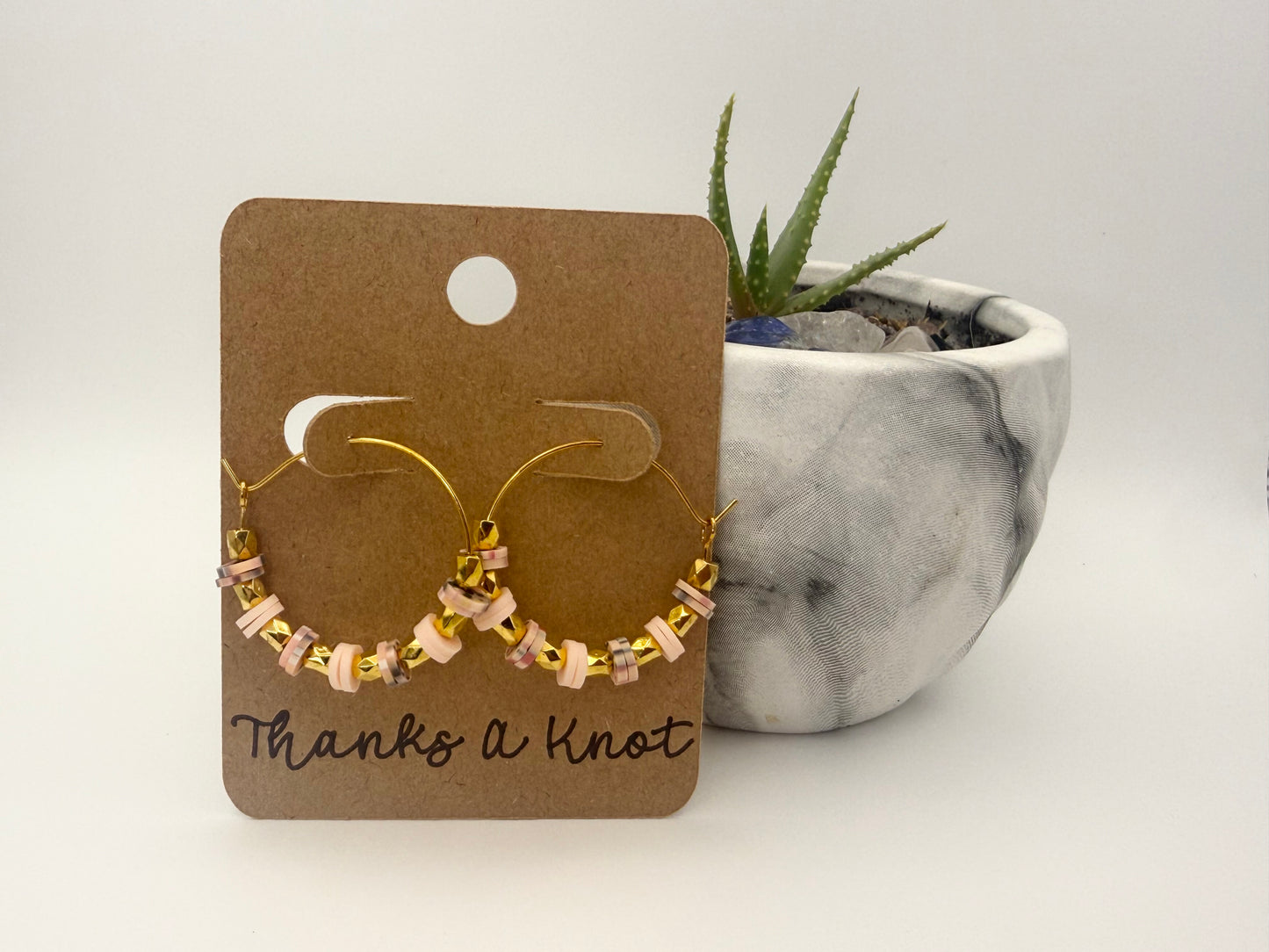 “Pink Champagne” Beaded Earrings | Modern Gold Tone Hoop Statement Earrings