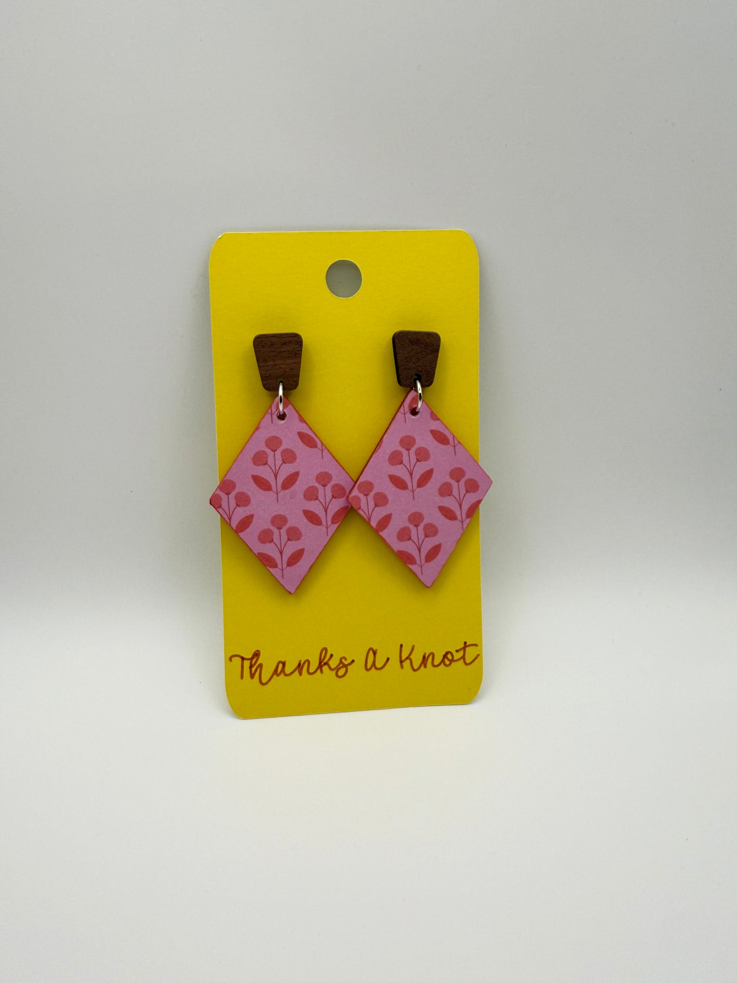 Wood and decoupage stud dangle earrings