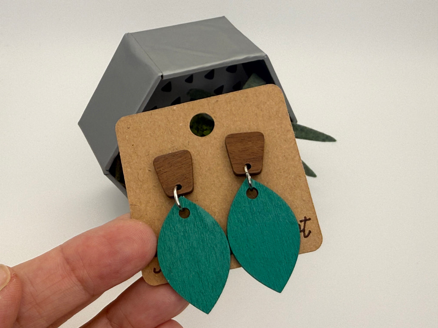 Hand Painted Wood Earrings | Minimalist Botanical Statement Earrings