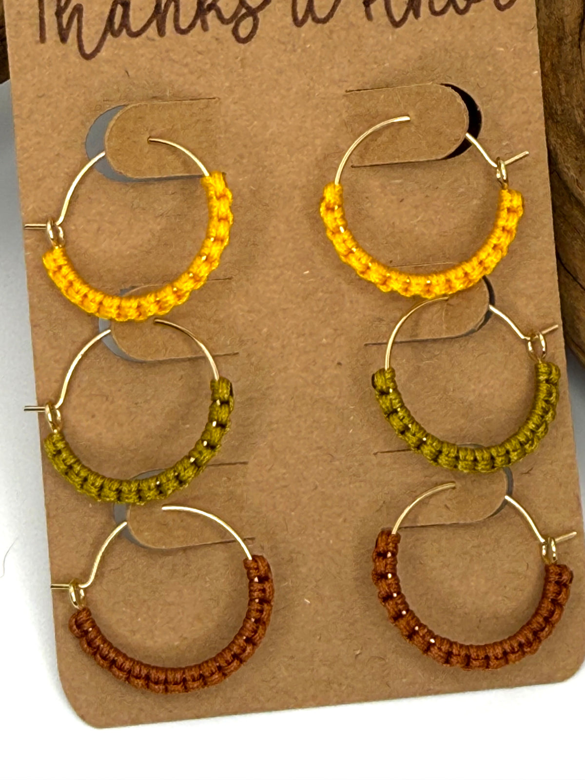 Autumn Harvest Mini Macrame-Style Hoops | 3-Pair Earring Set