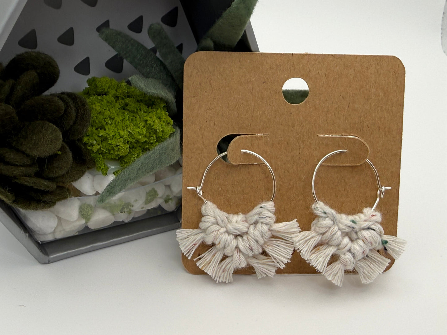Handmade Mini Macrame Hoop Earrings | Neutral Boho Jewelry