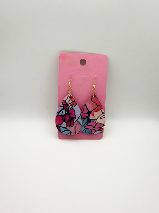 Wood and paper decoupage dangle earrings.