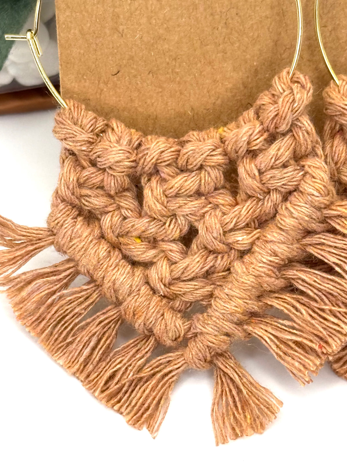 Camel Macrame Fringe Hoops | 35mm Gold Stainless Steel
