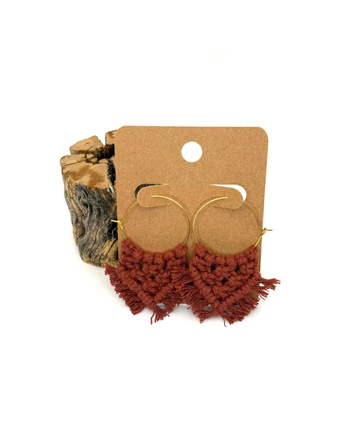 Rust Macramé Hoop Earrings | Hand-Knotted Statement Hoops