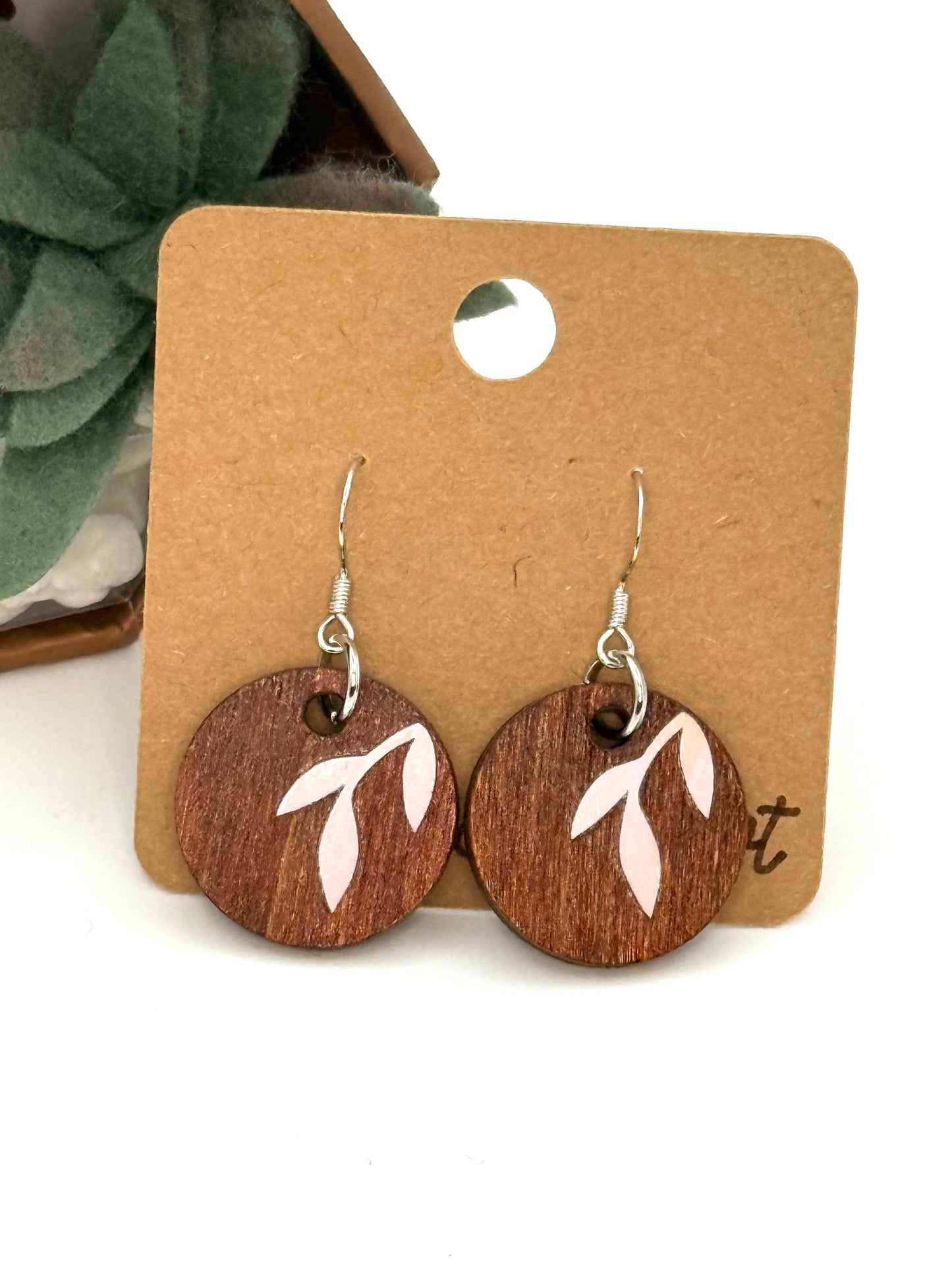 Almost Perfect – White Botanical Stained Wood Earrings