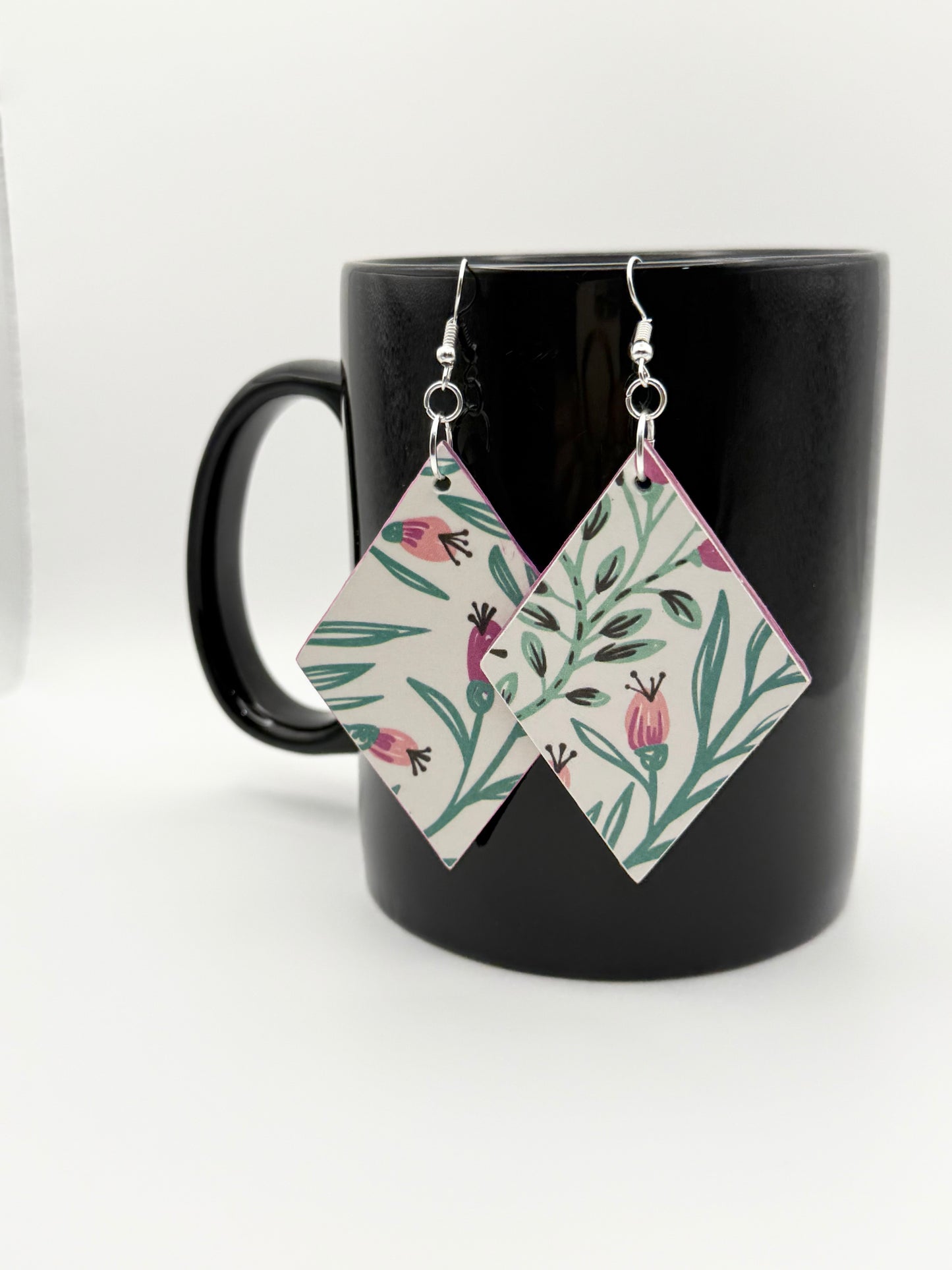 Wood and decoupage dangle earrings