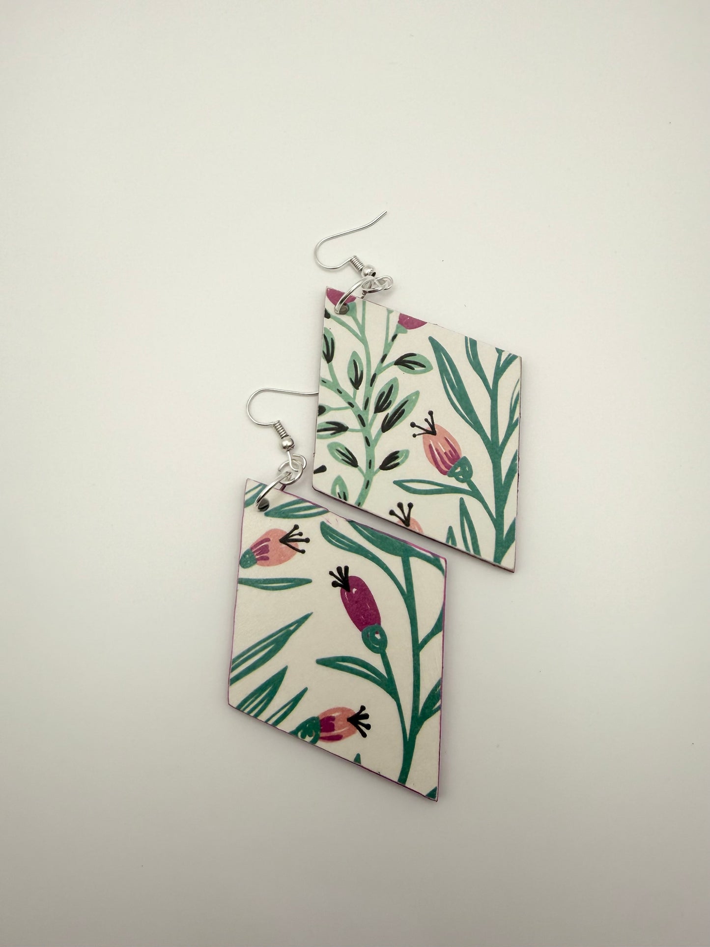 Wood and decoupage dangle earrings