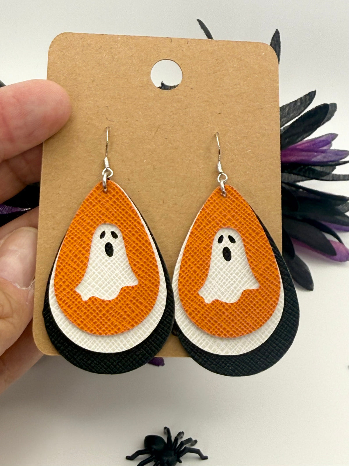 Halloween Ghost | Layered Faux Leather Earrings