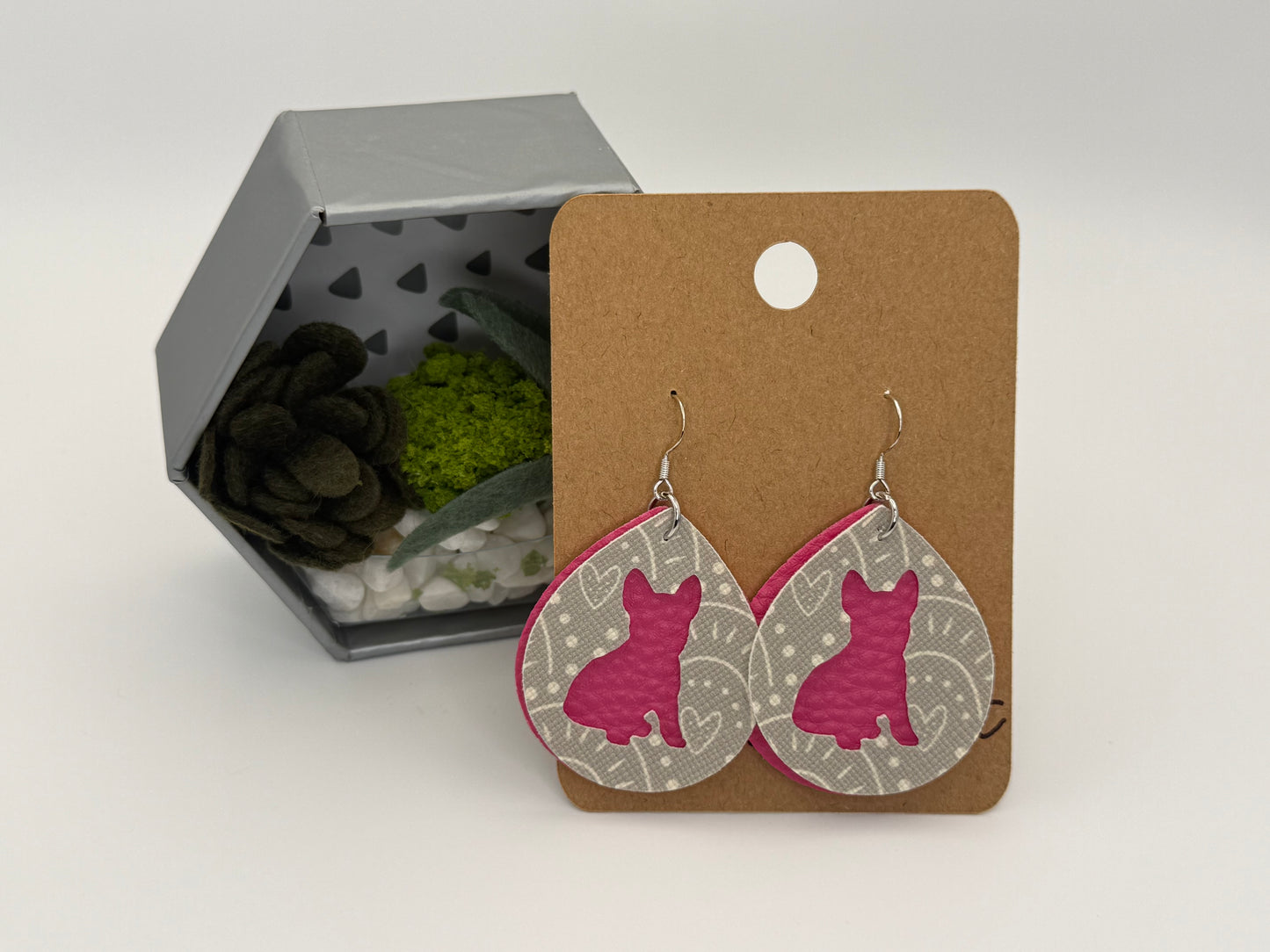 French Bulldog Faux Leather Statement Earrings | Layered Boutique Pet Lover Earrings