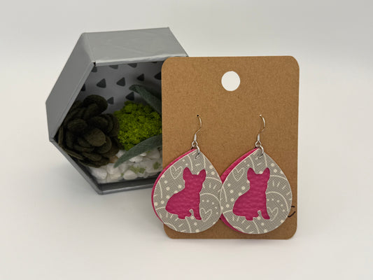 French Bulldog Faux Leather Statement Earrings | Layered Boutique Pet Lover Earrings