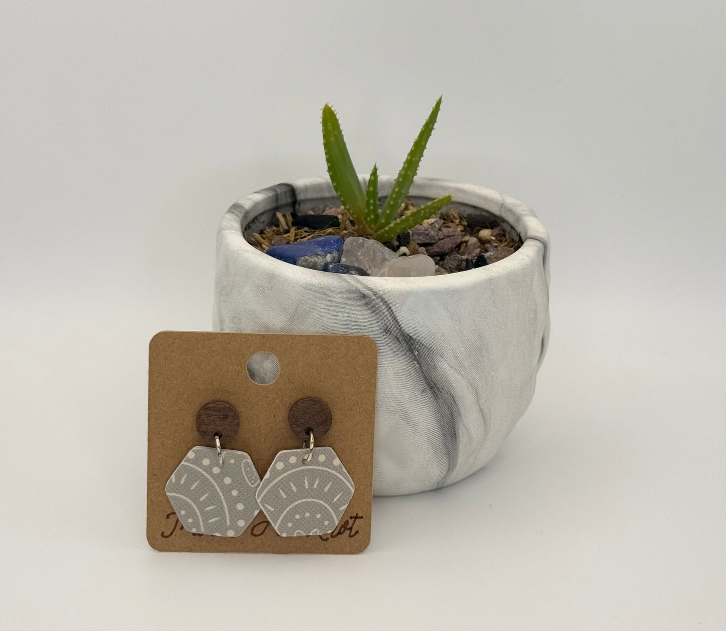 Neutral Pattern Faux Leather Earrings | Handmade Boutique Statement Earrings