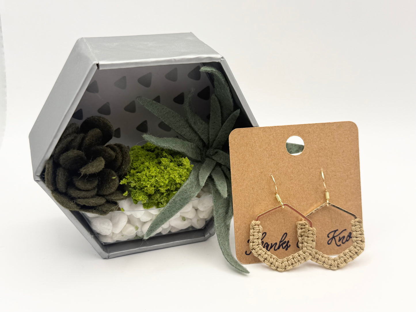 Hexagon Macramé Earrings | Handmade Minimalist Fiber Earrings