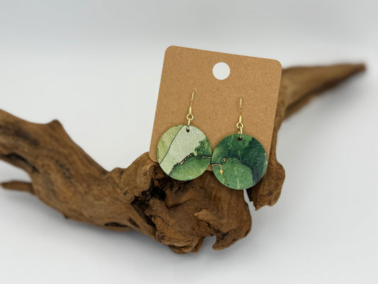 Green Watercolor Wood Earrings | Abstract Botanical Dangles