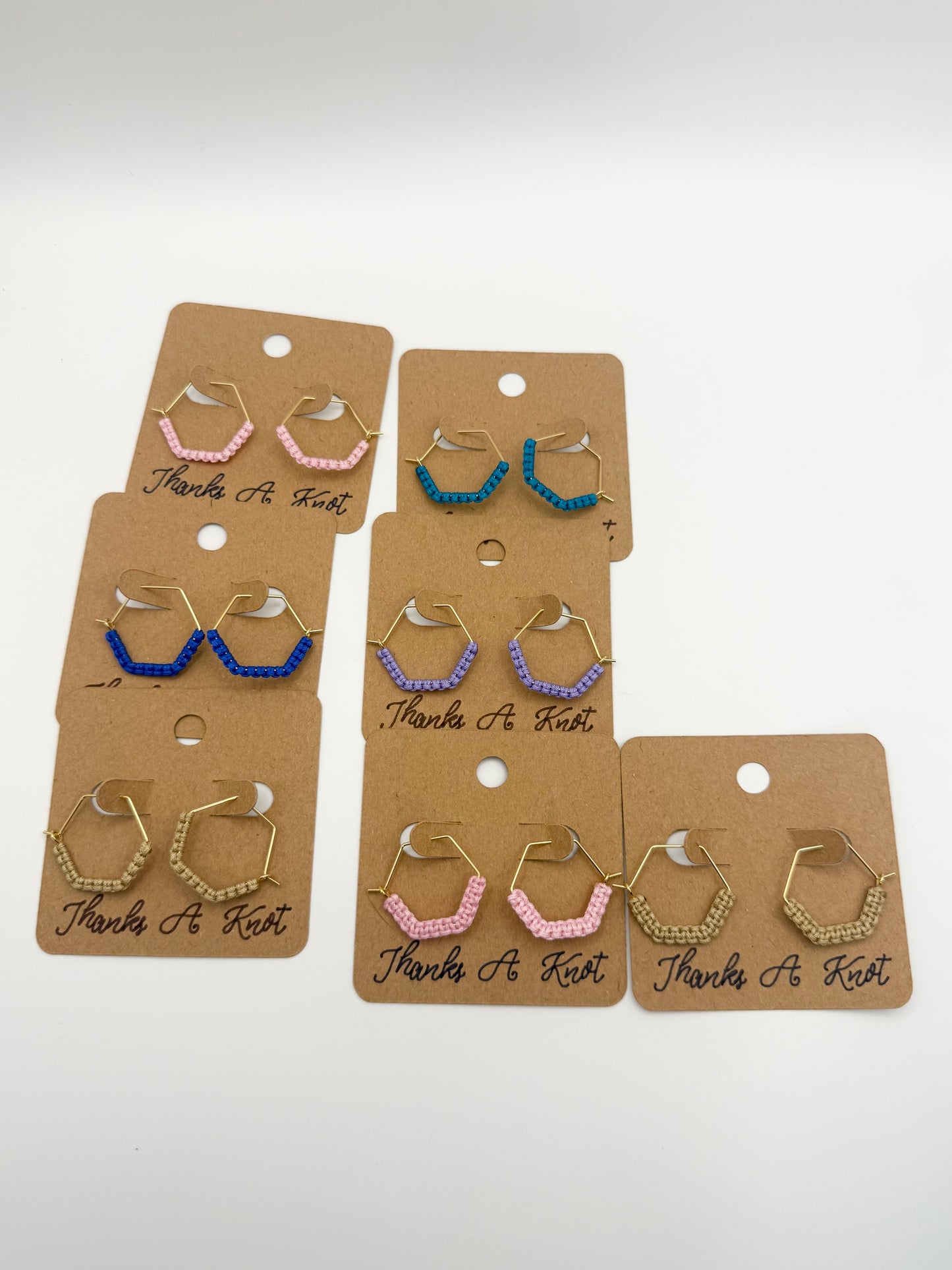 Mini Macramé Hexagon Hoop Earrings | Handmade Geometric Hoop Earrings