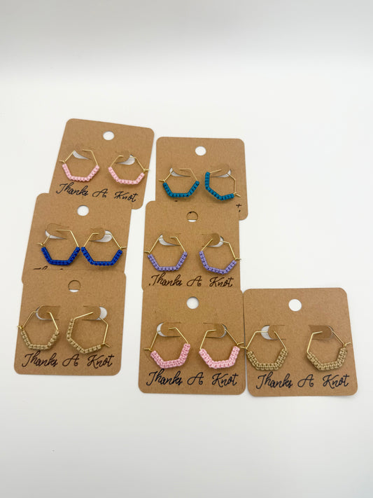 Mini Macramé Hexagon Hoop Earrings | Handmade Geometric Hoop Earrings