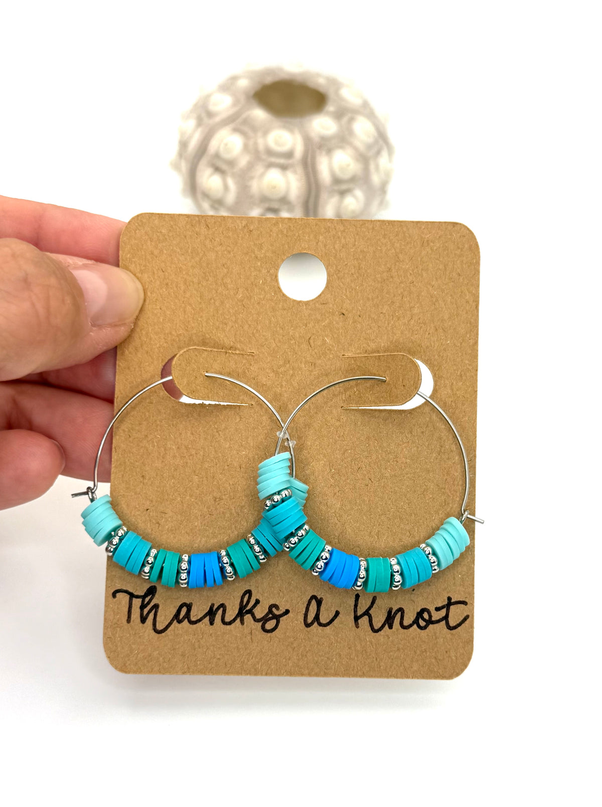 Tidal Blue Heishi Hoop Earrings | 35mm Stainless Steel