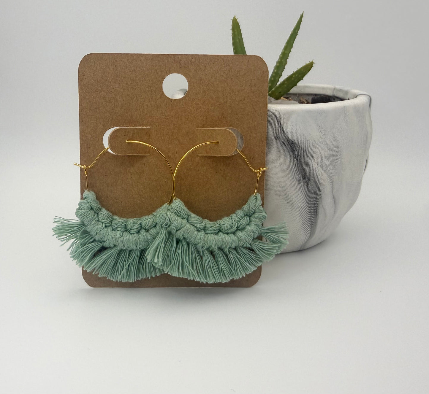 Handmade Macrame Hoop Earrings | Boho Fringe Statement Jewelry