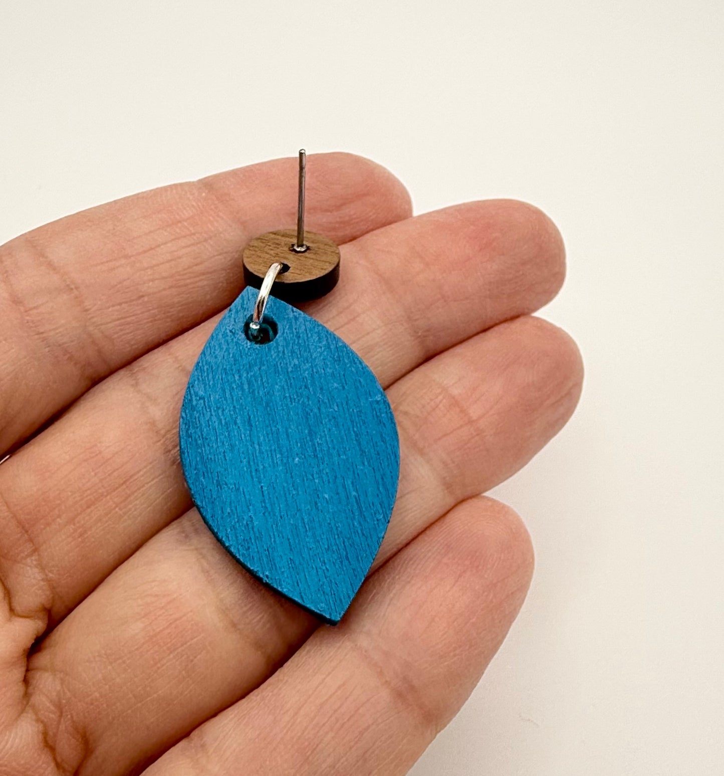 Wood and decoupage stud dangle earrings