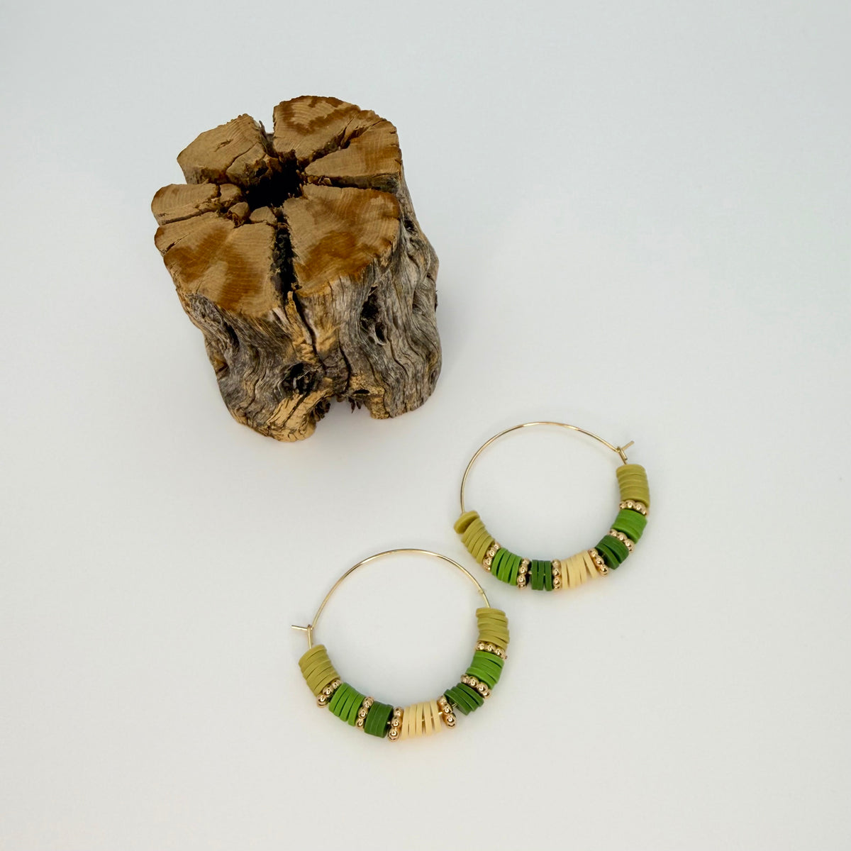 Sage + Sand Heishi Hoop Earrings | 35mm Gold Stainless Steel