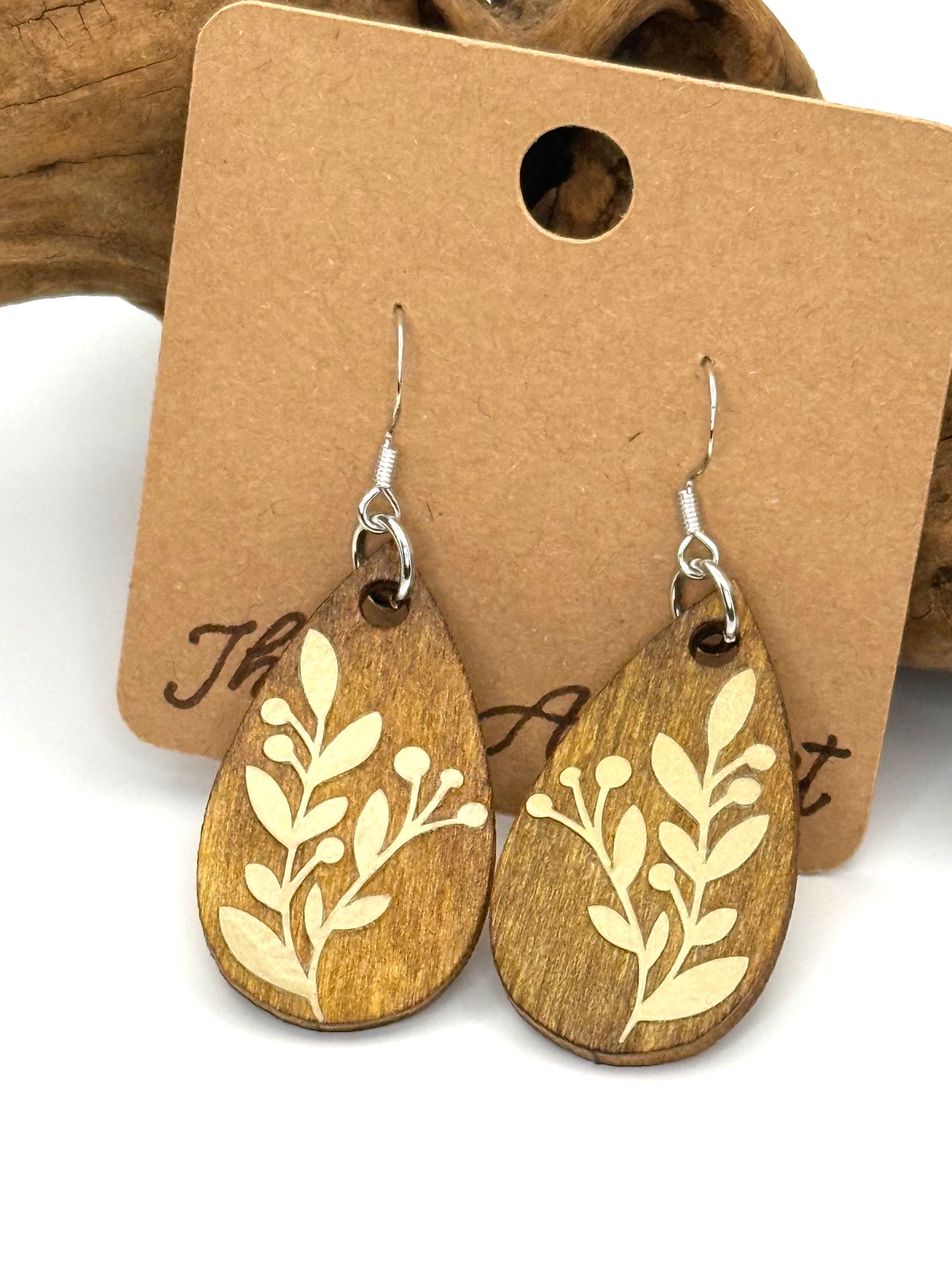 Ochre Walnut Botanical Wood Earrings | Golden Beige Leaf Dangles