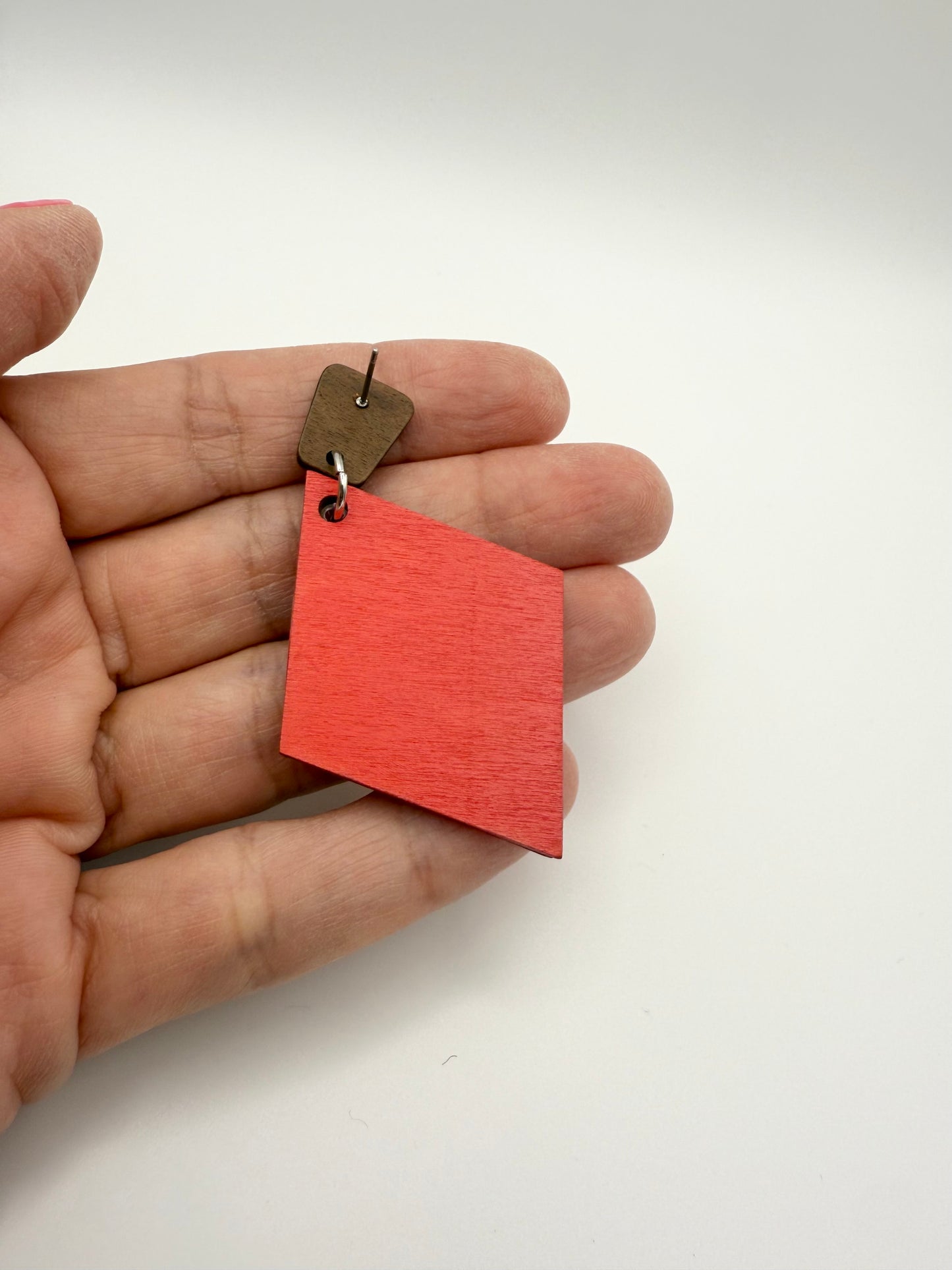 Wood and decoupage stud dangle earrings