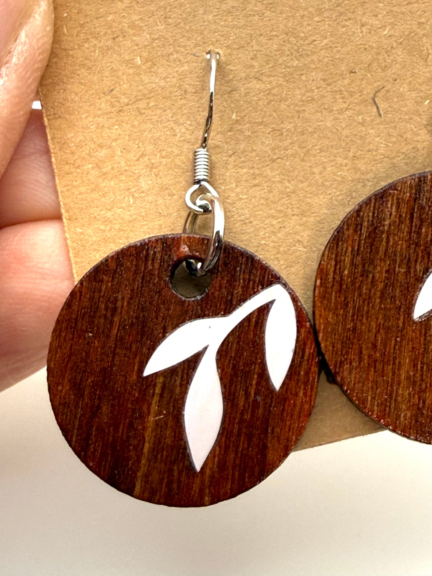 Almost Perfect – White Botanical Stained Wood Earrings