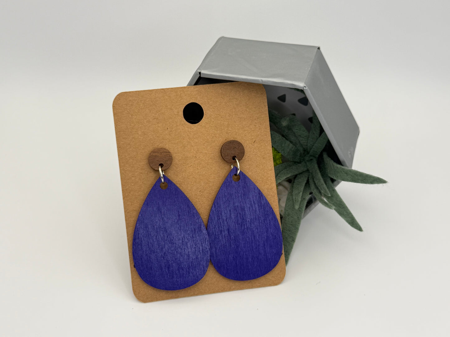 Deep Purple Wood Earrings | Hand Painted Teardrop Statement Earrings